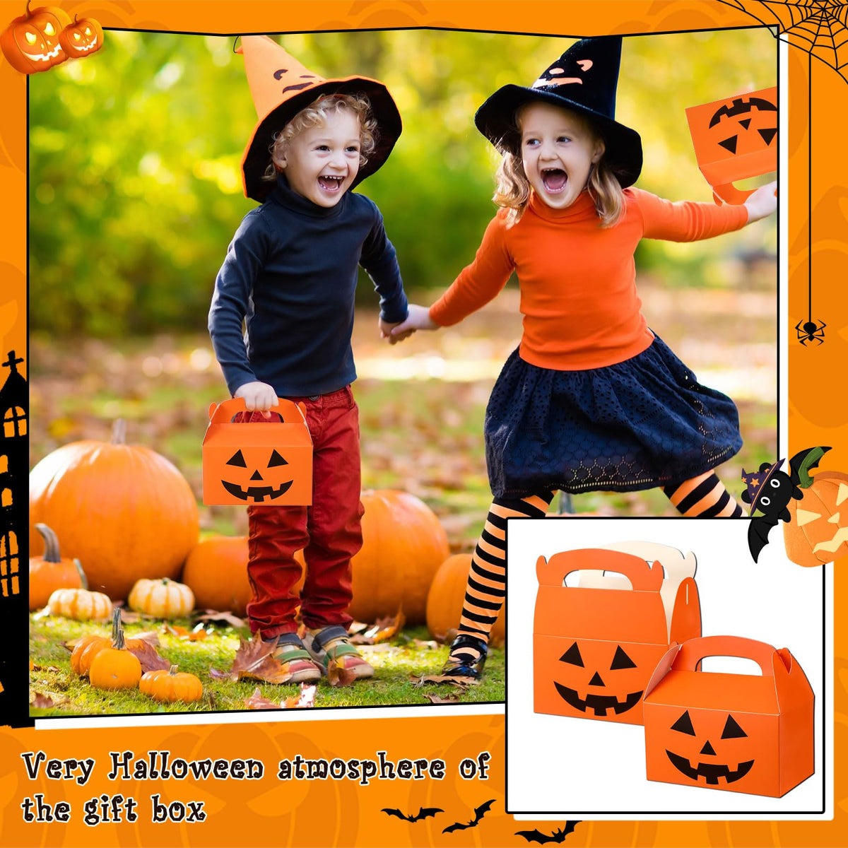 Lincia 50 Pcs Halloween Treat Boxes Candy Boxes Cardboard Pumpkin Box Set Holiday Goodie Bags Bulk for Halloween Birthday Party Treat Cookies Party Favors