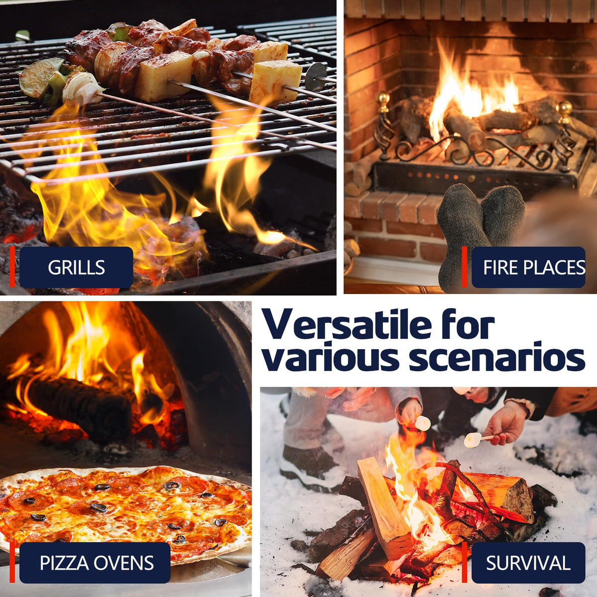 Fire Starter 72Pcs - Extra Long 12min Natural Fire Starters for Grill, Fireplace, Camping & Survival Kit | Waterproof, Odorless, Safe for BBQ/Pizza Oven/Chimney (Indoor & Outdoor)