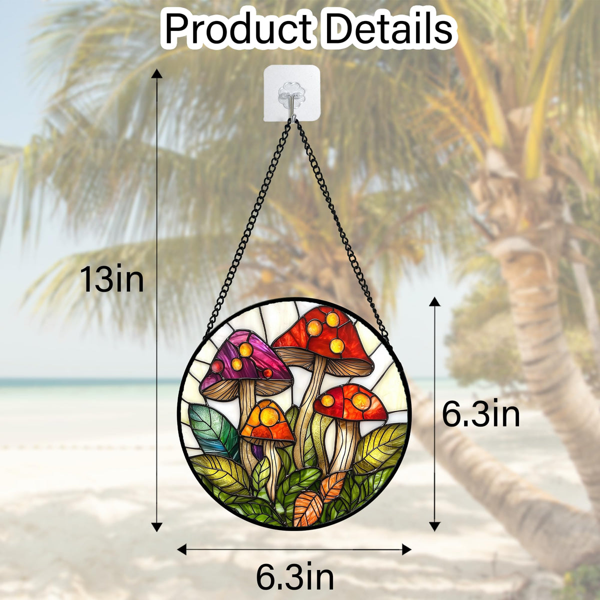 DASTOLL Stained Glass Window Hanging, Mushroom Leaves Suncatcher for Doors Home Sun Catchers Decoration and Christmas, Mother's Day Birthday Gifts for Women, Men, and Mom 6.3 in