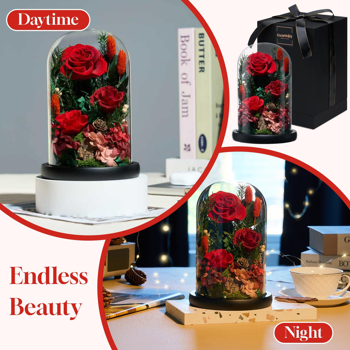 CuteWelt Preserved Roses,Forever Fresh Flowers 7.48in,Gift for Women,Mom,Grandma,Wife,Girlfriend,Sister,and Daughter Perfect for Birthday,Mother’s Day,Valentine’s Day (True Romance1)
