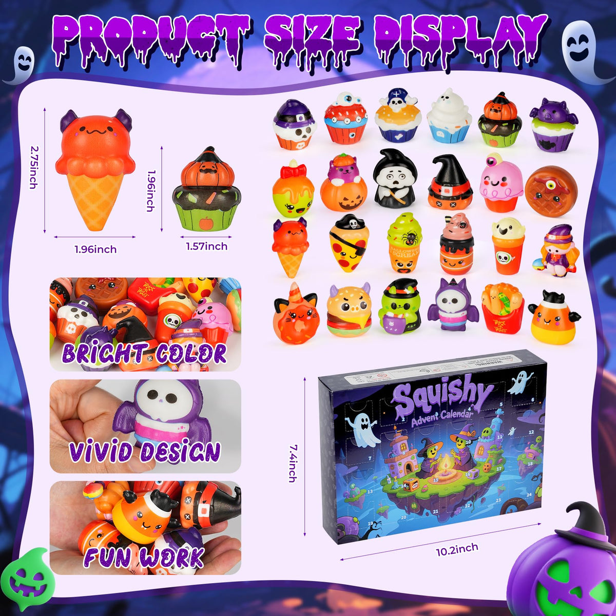 Halloween Advent Calendar 2026, Slow Rising Squishy Toys Vacation Countdown Calendar 24 Days for Kids, Girls, Boys, Adults, Trick or Treat, Stress Relief Gifts (Halloween)