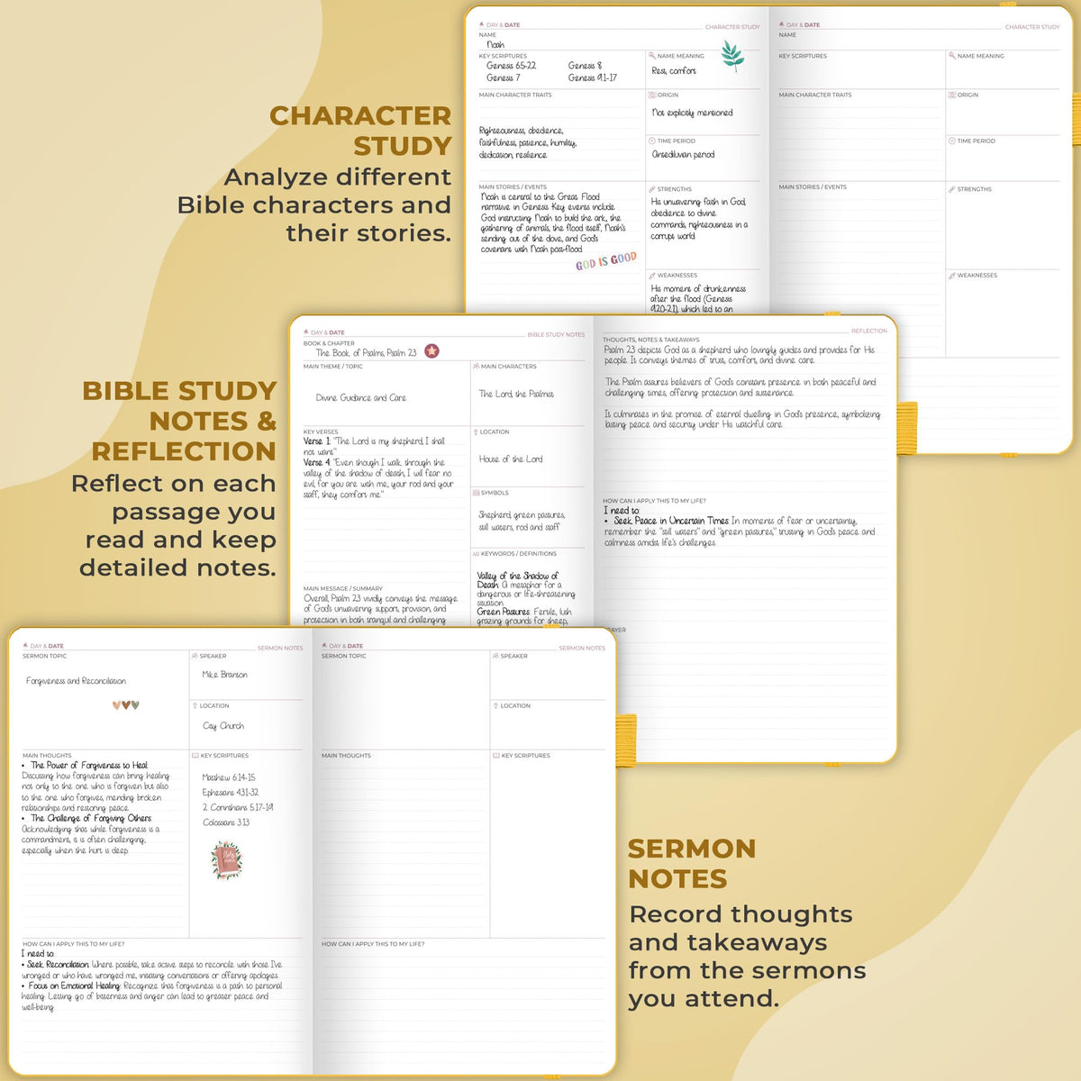 Clever Fox Bible Study Journal Large – Church Notes Notebook – Note Taking & Journaling Kit – Faith Based Religious Accessories, 7x10” (Amber Yellow)