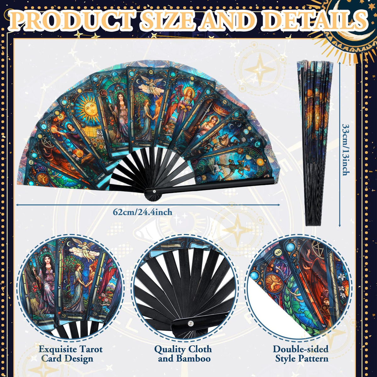 Bucherry Witchy Gifts Tarot Card Hand Fan Bamboo Tarot Rave Folding Fan Astrology Fortune Teller Decor for Women Cosplay Outfits Accessories EDM Music Gala Mystic Witchcraft Supplies