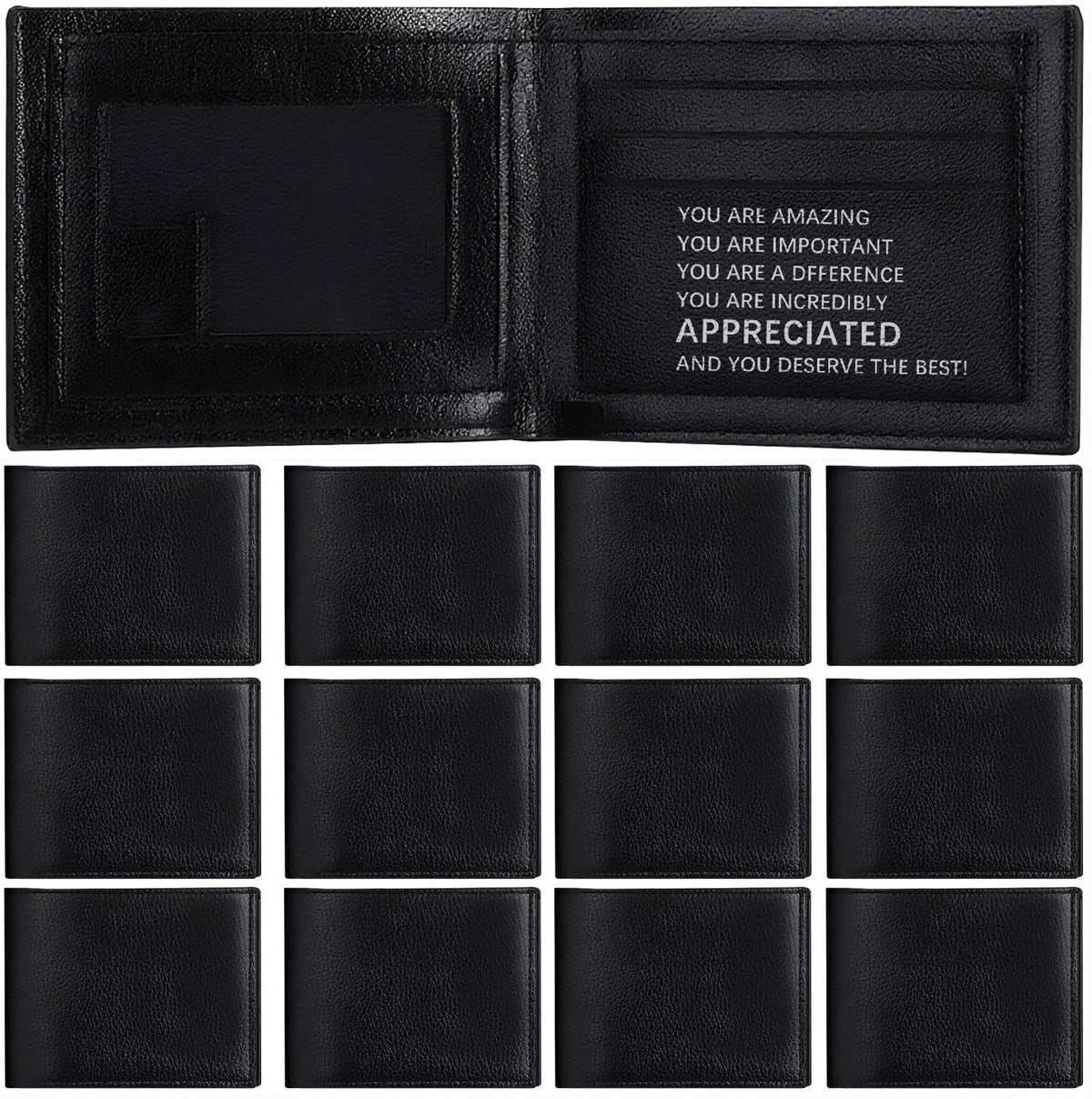 WZMYO 12 Pcs Leather Wallet for Men Bulk-APPRECIATED Thank You Gifts for Employees Coworkers Appreciation-Father's Day/Graduation/Teacher Appreciation/Retirement/Birthday Gifts for Men(Black)