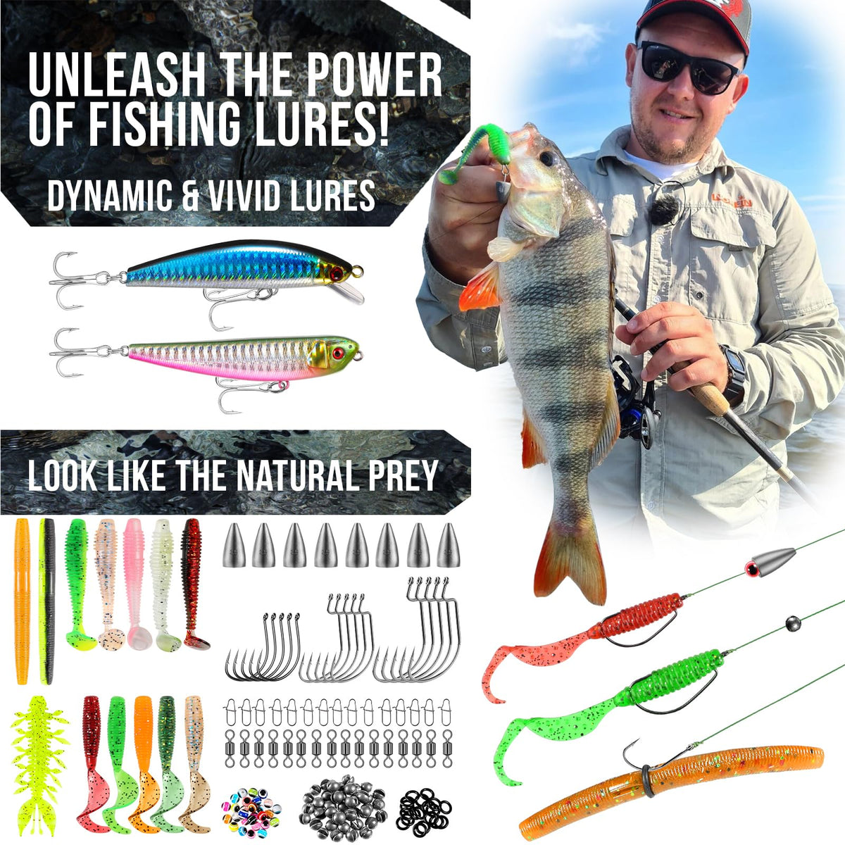 PLUSINNO Fishing Backpack with Tackle Boxes, Waterproof Fishing Sling Tackle Bag For Fishing Gear With Rod Holder, Fishing Gifts for Men With Fishing lures, Fishing pliers.