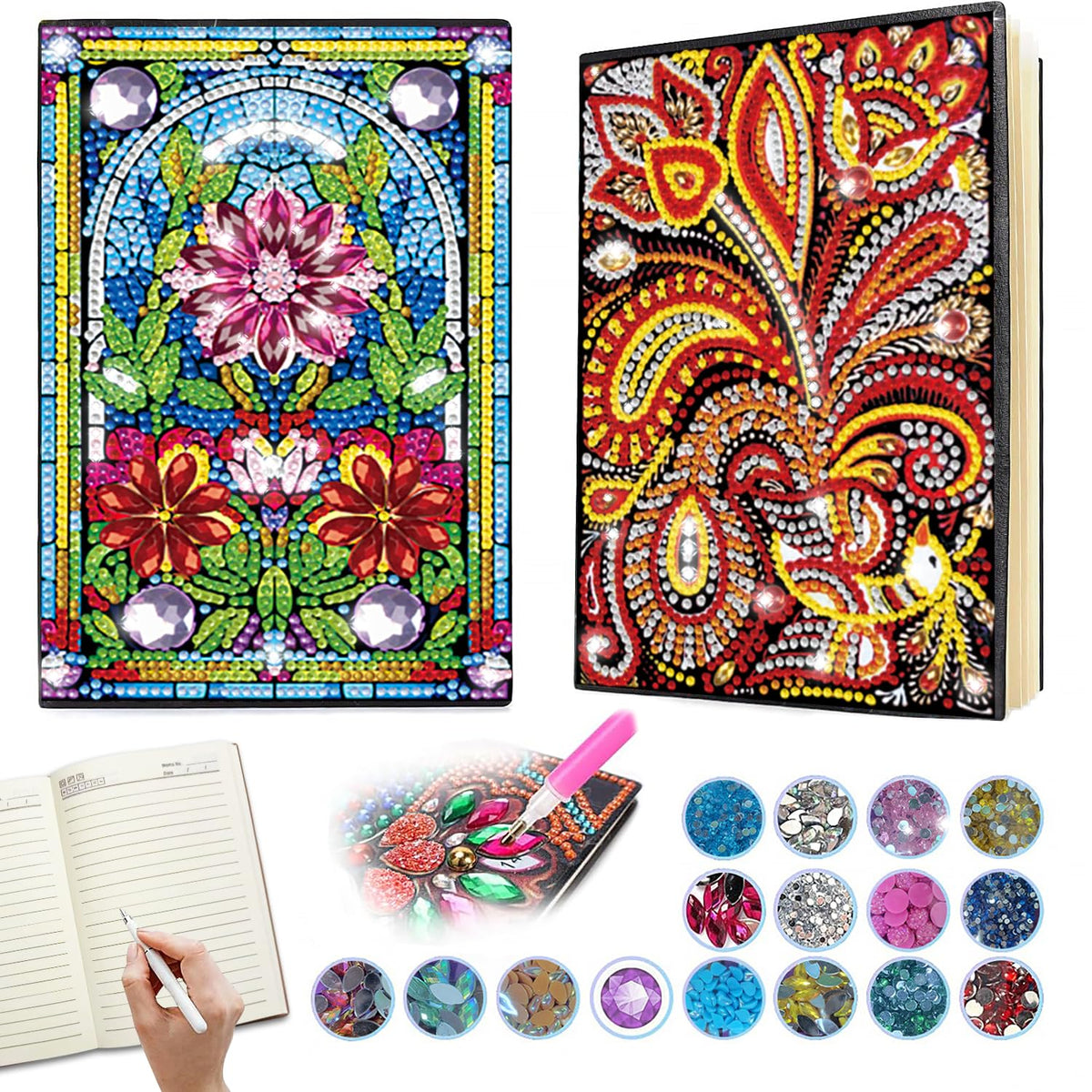 Josongslax Diamond Art Kits for Adults Teens, 4 Pack Diamond Painting Journals Notebooks, DIY 5D Gem Dots Art Crafts for Adults Clearance, Teenagers' Birthdays, Graduation, Christmas Gifts with Tools