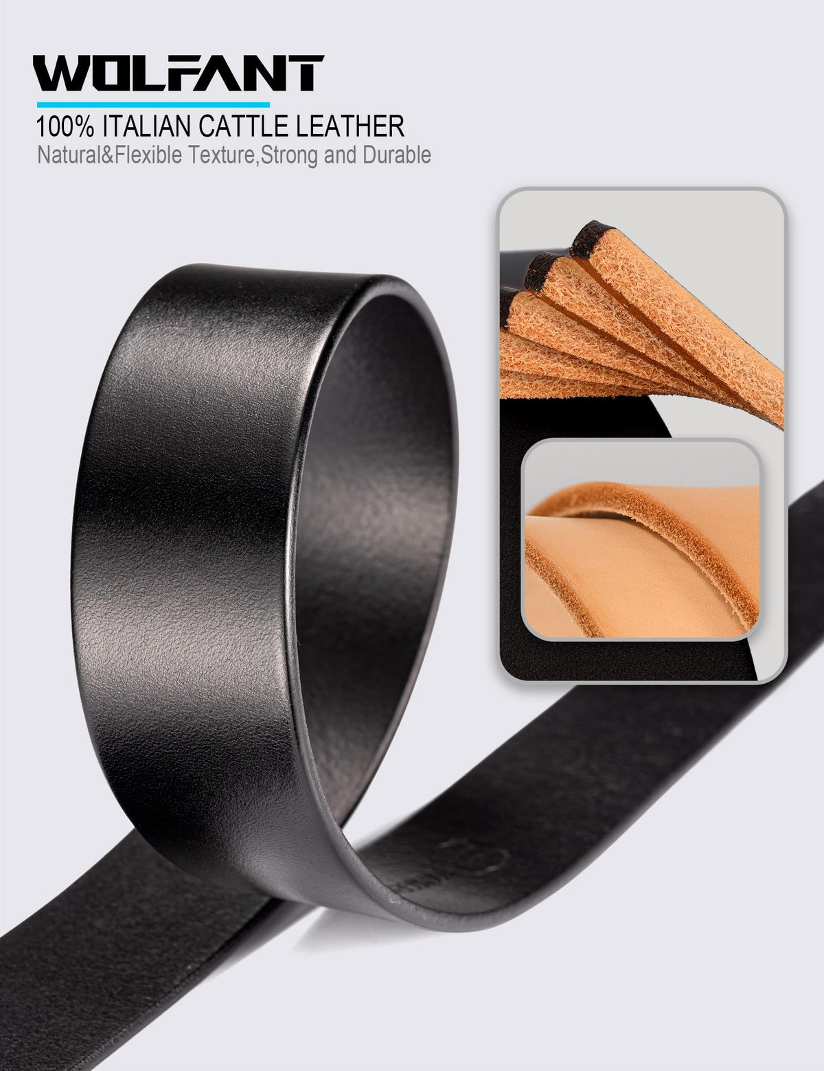 WOLFANT 1.5" Full Grain Leather Belt for Men in Gift Box,100% Italian Real Solid Leather