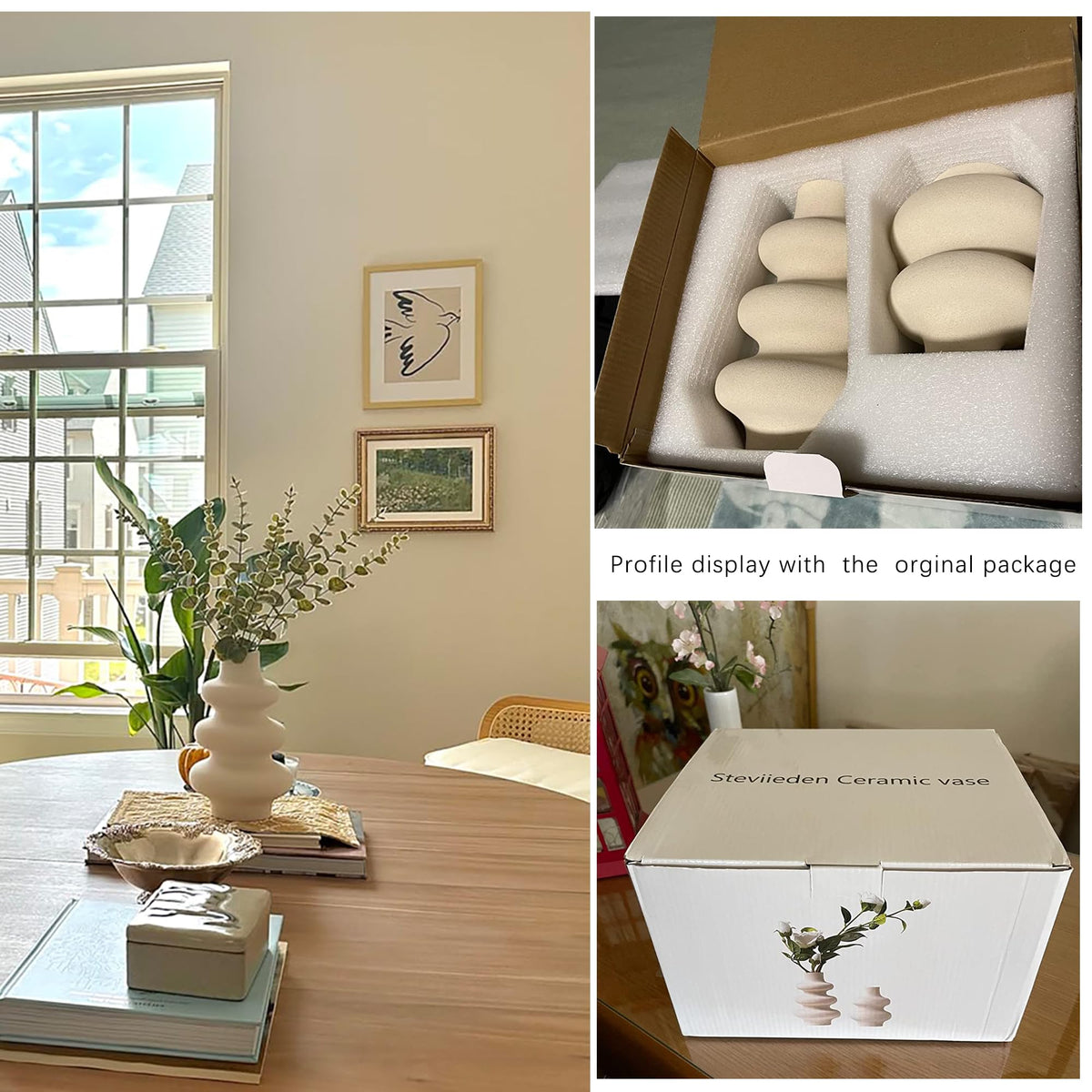 Steviieden Ceramic Vases Set 2, Modern Home Decor,Off White Round Vases,Modern Dried Flower Vases, Boho Home Decor for Centerpieces Wedding Dinner Table Party Living Room Office Bedroom