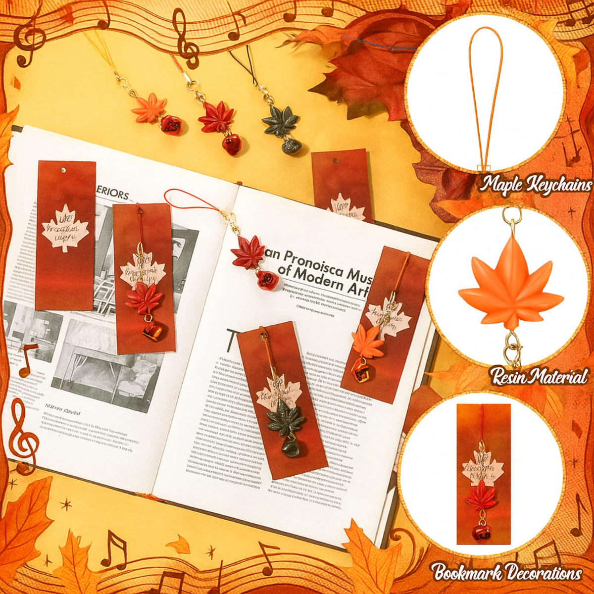 Huquary 24 Set Thanksgiving Bulk Gifts Jingle Bell Maple Keychains with Fall Bookmarks Fall Purse Jingle Bell Charms Leaf Charms Friendsgiving Party Favor Customer for Coworker Church Book Club