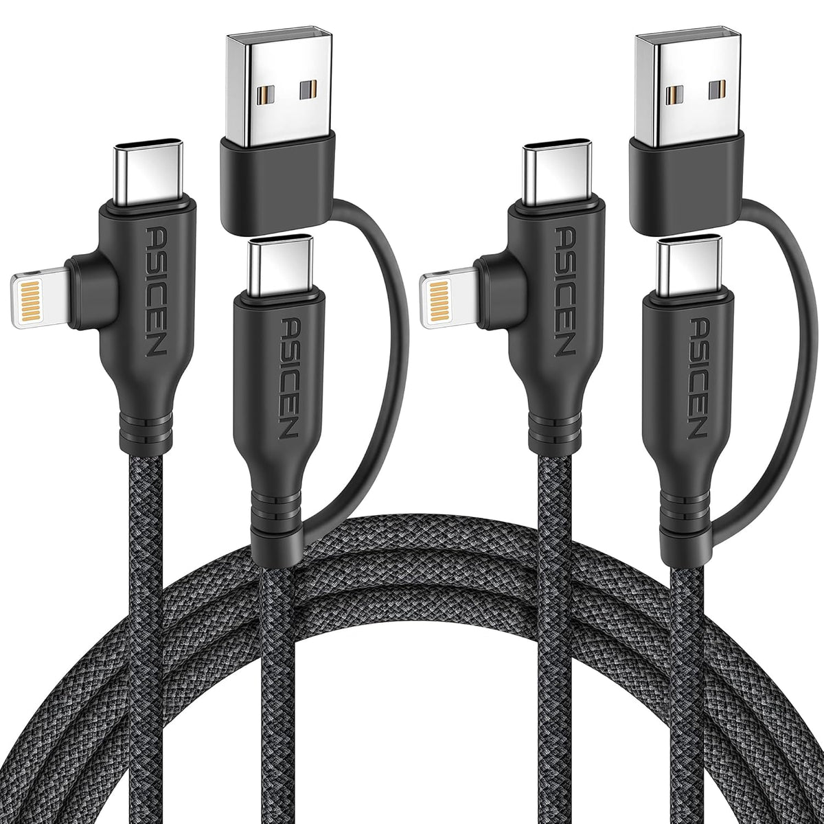 ASICEN 100W 2 2 Cable,6ft 90Lightning 5A 2,Multi PD in Multi Charging Braided USB C to Cable Fast Charging with USB A/C