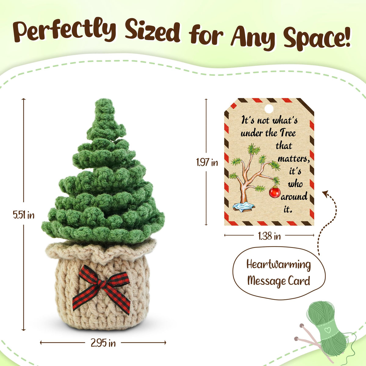 OASSIE Christmas Tree Gifts for Women Men - Emotional Support Crochet Christmas Tree with Card - Stocking Stuffers for Xmas Party Decorations Home Decor, Small Gifts for Mom Grandma Friends Family