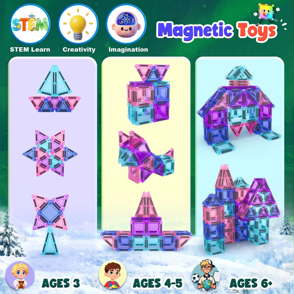 Soyee Magnetic Tiles Toddler Toys Travel Essential Games Magnet Building Blocks STEM Sensory Educational Toys for 3 4 5 6 7 8+ Year Old Boys Girls Christmas Birthday Gifts