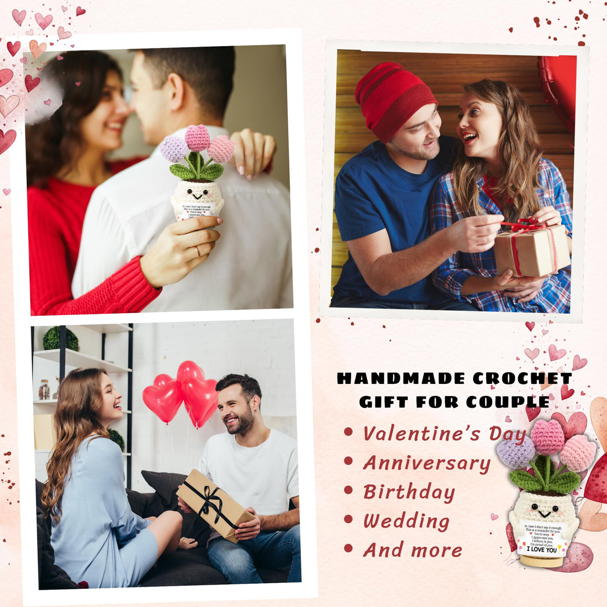 Lucagift Anniversary Wedding Gifts for Wife - Mothers Day Birthday Gift for Her, Girlfriend, Wife - Love Romantic Gift Ideas for Her Him, Girlfriend Boyfriend - 5.51'' x 4.13'' Cute Crochet Love