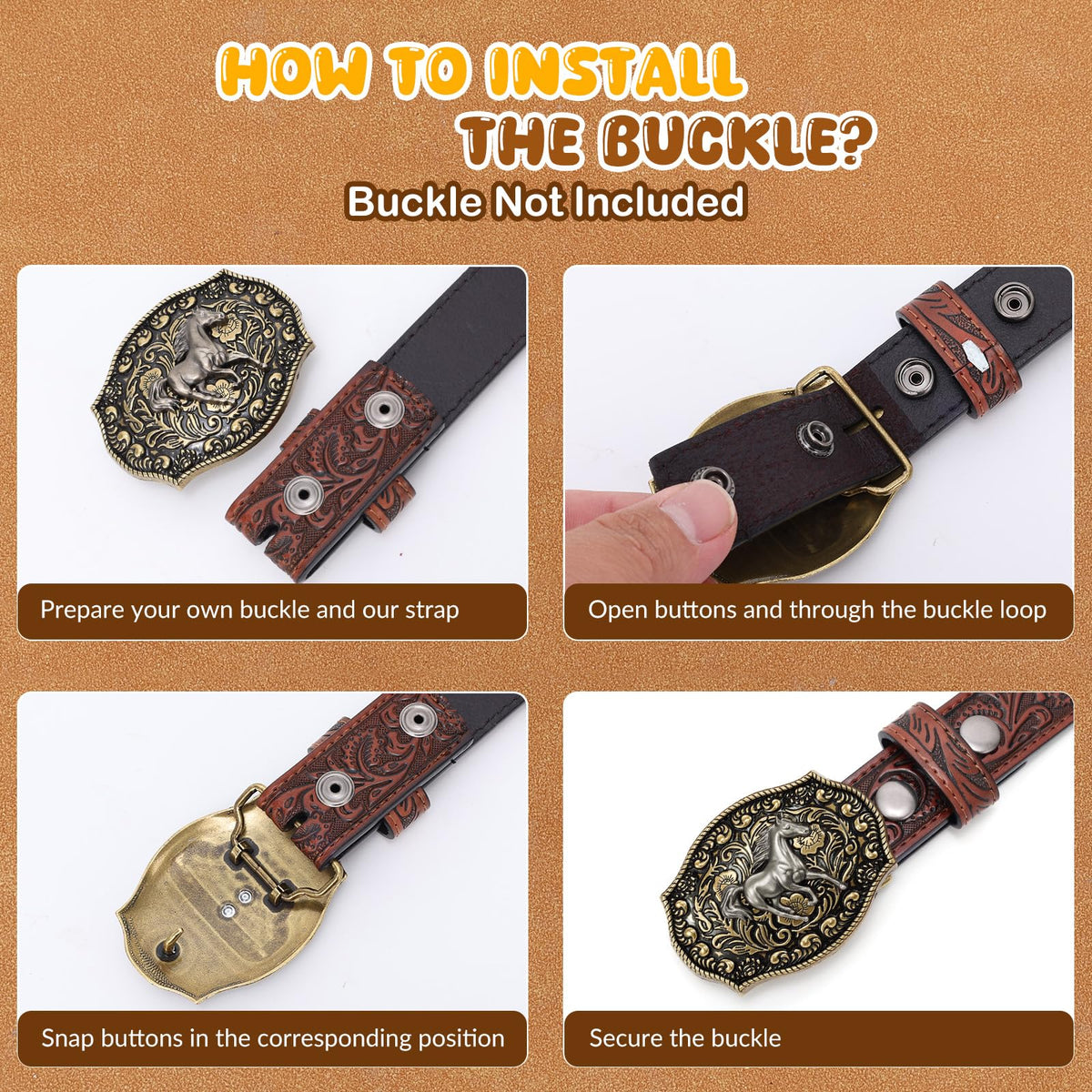 SANSTHS Kids Western Belt without Buckle Genuine Leather Boys Girls Belt Strap Cowgirl Cowboy Belts for Jeans Western Gifts, Embossed Leaf/Brown