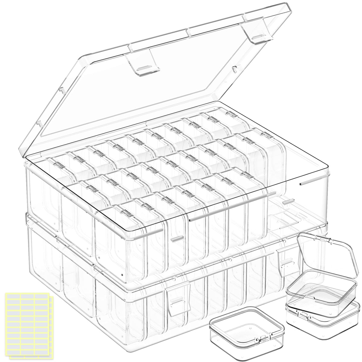 DILIBRA Bead Organizer Box, 62 Pcs Small Bead Organizers and Storage Plastic Cases, Mini Clear Diamond Painting Storage Containers Boxes with Hinged Lid for Jewelry, Bracelet, Seed, DIY Crafts