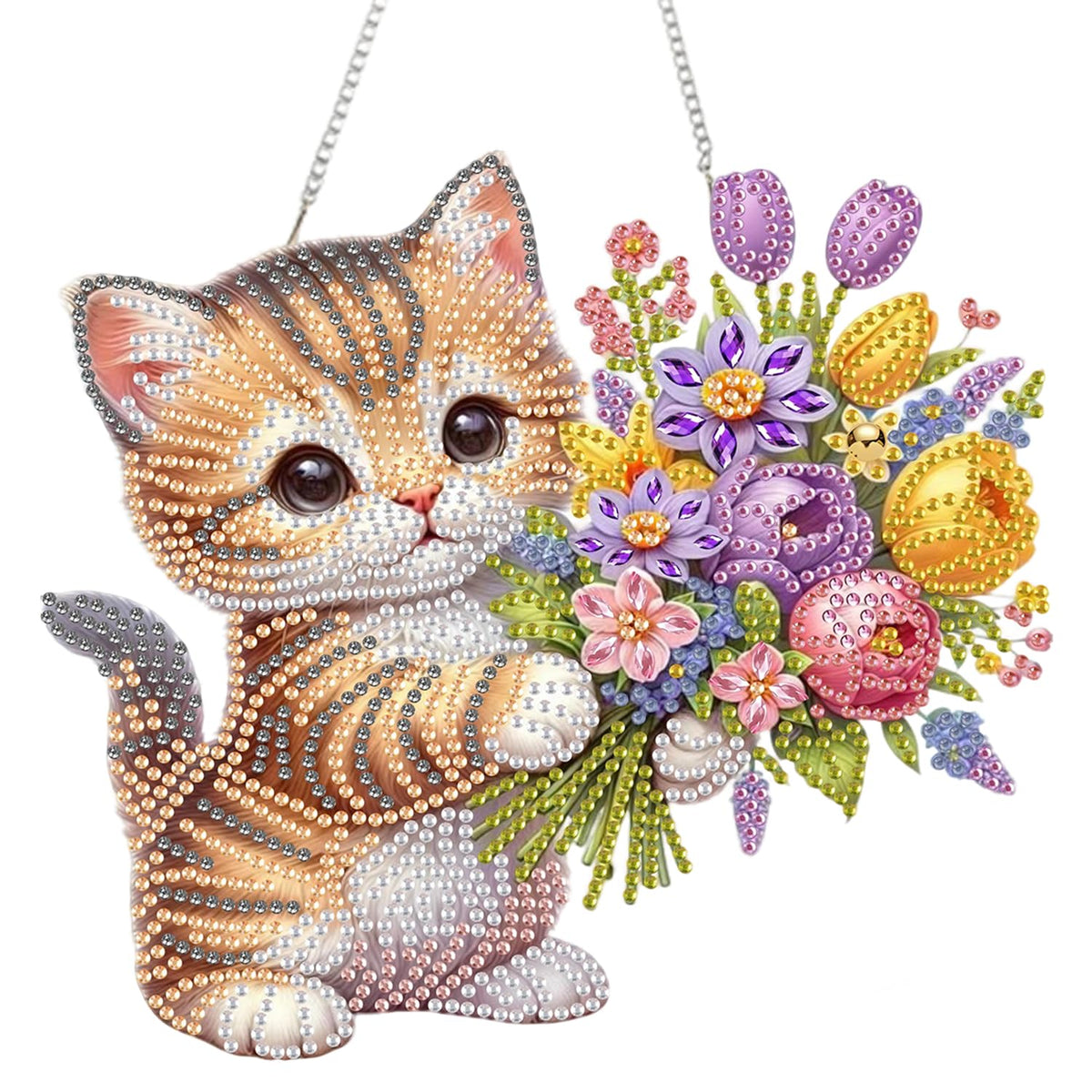 AIBOERL Diamond Art Hanging Kit for Adult,Special Shaped Rhinestone,Double Sided 5D DIY Acrylic Diamond Art Painting Window Pendants Home Garden Wall Hanging Kits Hanging Ornament (Cat)
