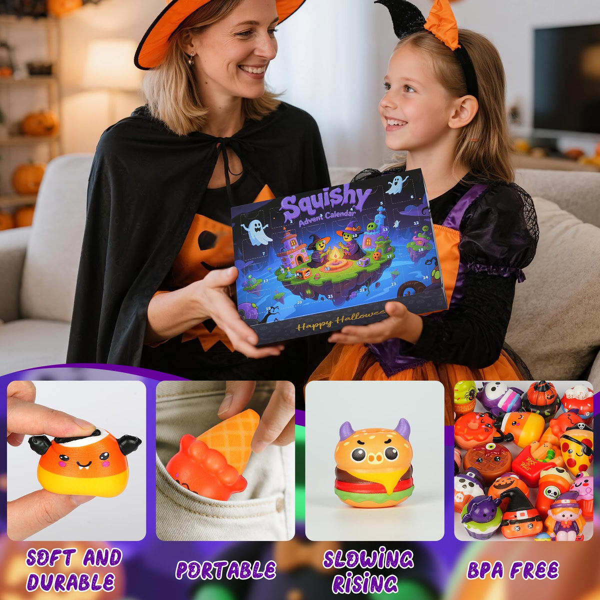 Halloween Advent Calendar 2026, Slow Rising Squishy Toys Vacation Countdown Calendar 24 Days for Kids, Girls, Boys, Adults, Trick or Treat, Stress Relief Gifts (Halloween)
