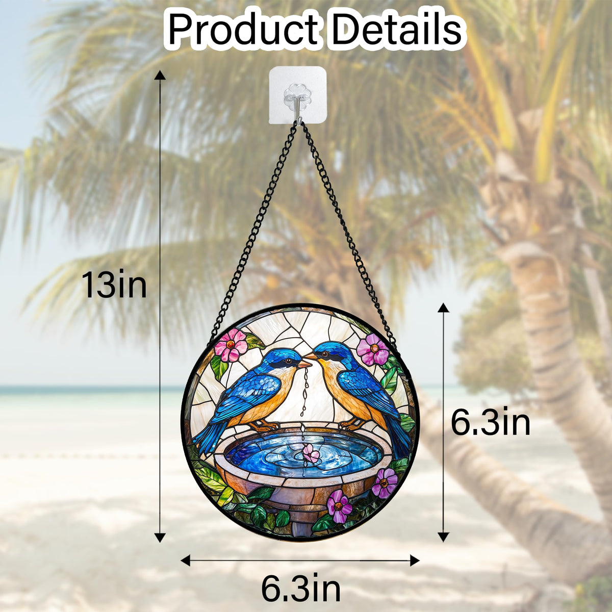 DASTOLL Stained Glass Window Hanging, 2 Blue Birds Suncatcher Diamond Glass Panel Hangings Bird Lover Sun Catchers Decor for Birthday for Women, Men, Wife, Aunt, and Mom 6.3 in