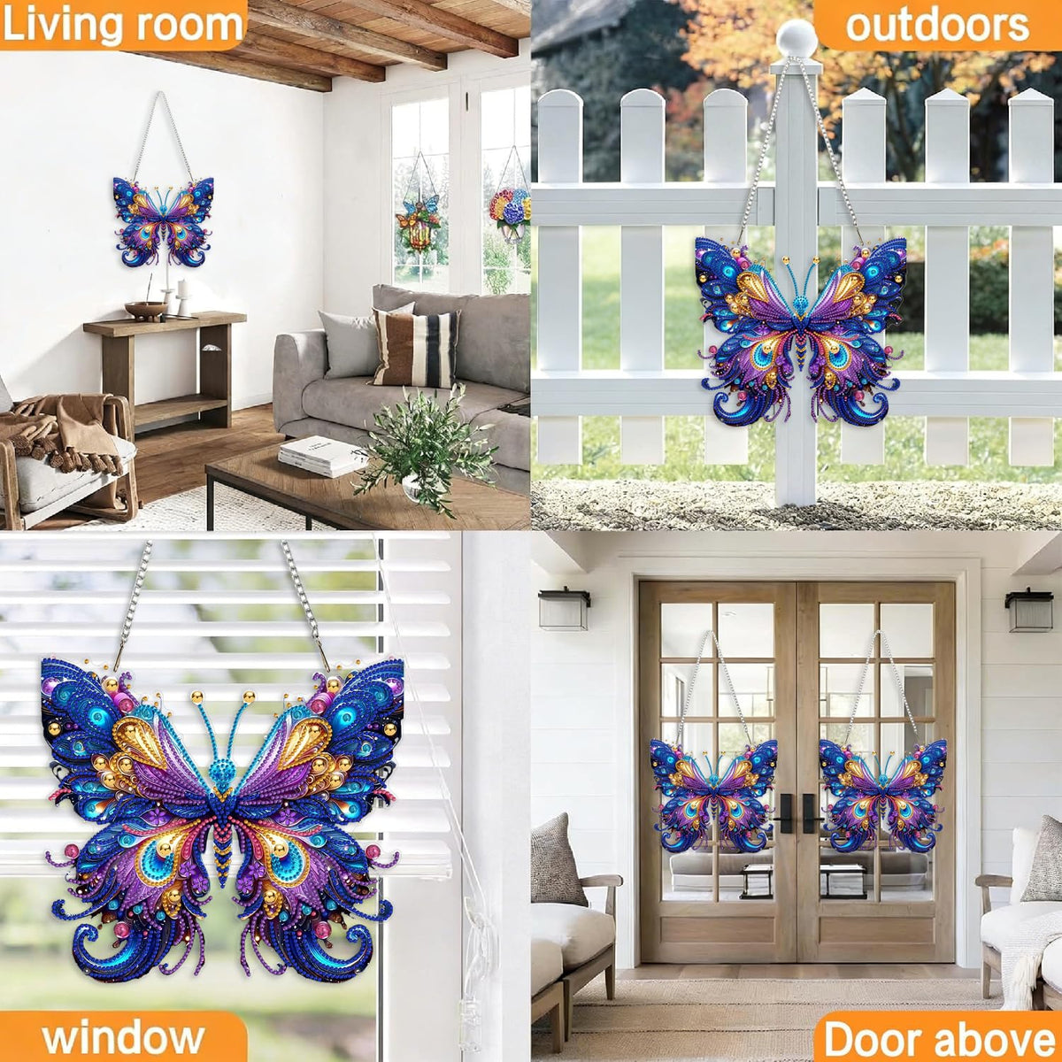 Butterfly Hanging Diamond Art Kits for Adults Pendant Butterfly, Special Shaped Crystal DIY Diamond Painting Kit, Acrylic Board Flower Pendants Double Sided, Home Decor
