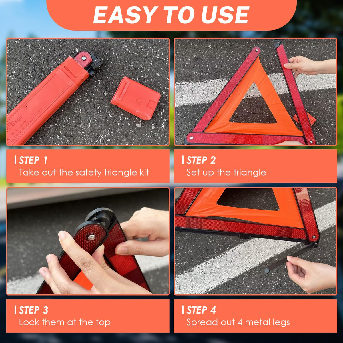 NATGAI 3 Pack Emergency Warning Triangles, Reflective Roadside Safety Triangle Kit with Storage Case and 3 Pack High-Visibility Safety Vests, Foldable Reflective Triangles for Roadside Emergencies
