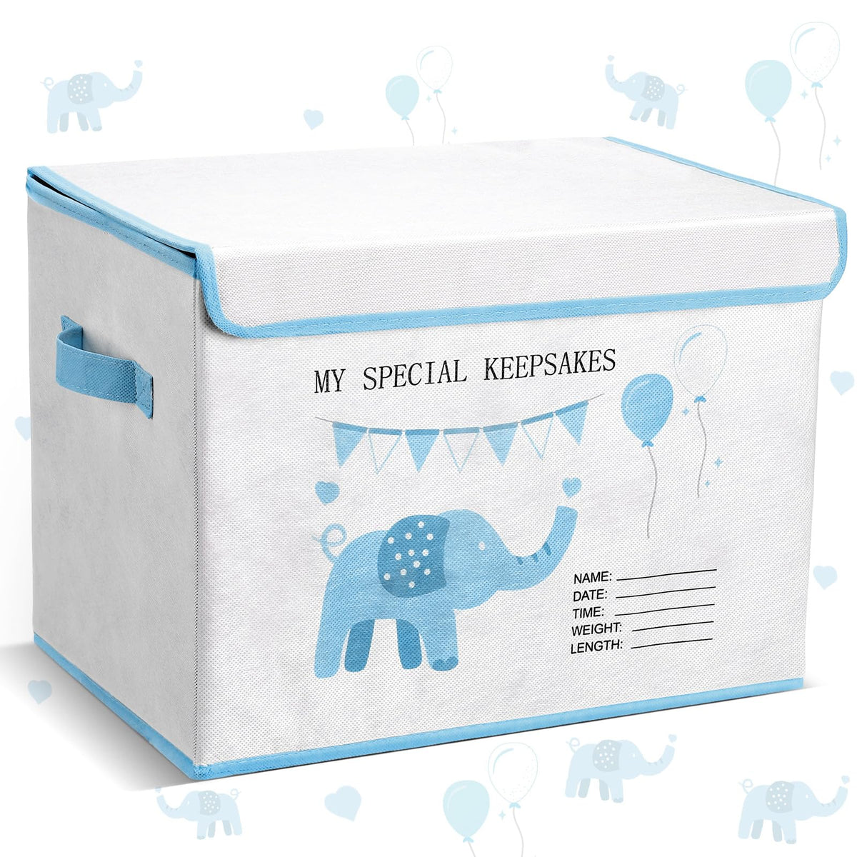 LemonRoad Baby Memory Keepsake Box 16x12x12inch Baby Shower Elephant First Keepsake Box New Parent Newborn Baptismal Birthday Gift for Mementos Travel Loved Ones Treasured Keepsakes(Blue)