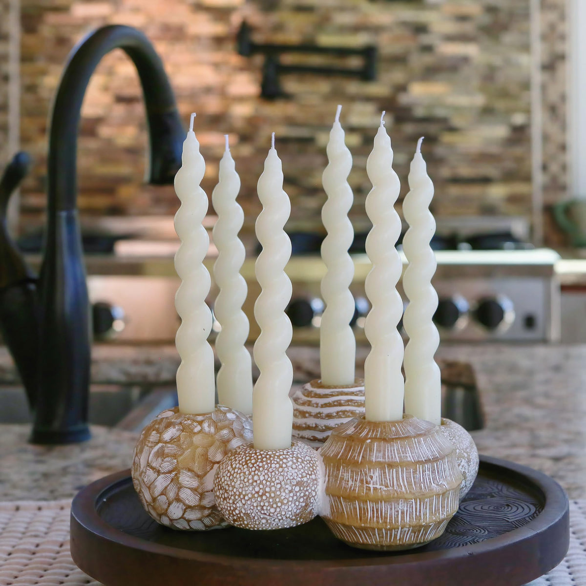 Kate Aspen 2-in-1 Gold Candle Holder Centerpiece for 6 Candles – Tealight & Taper Candle Holder, Gold Table Decor for Dining Room, Coffee Table, Boho, Rustic or Modern Home Decor
