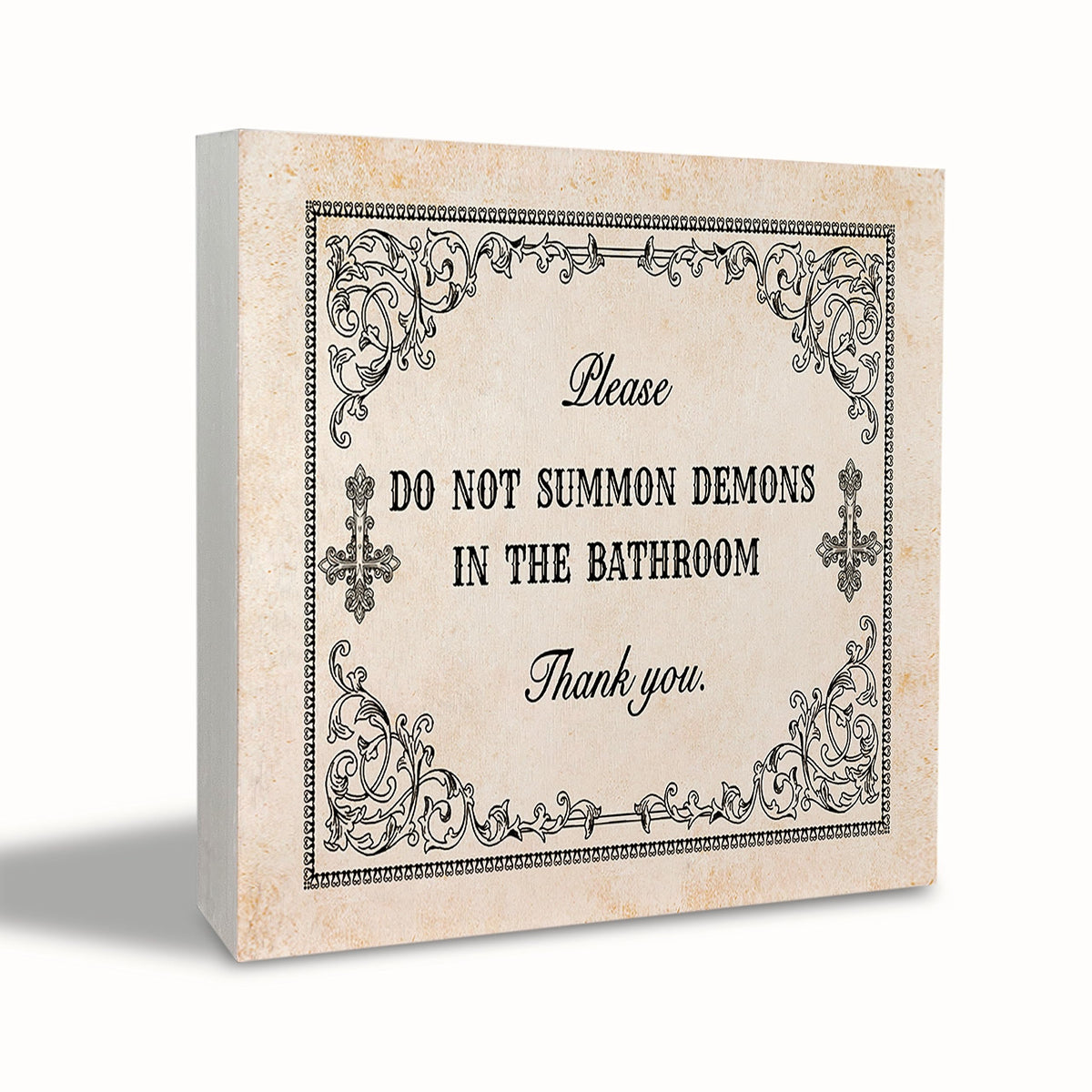 KEUSPI Gothic Witch Funny Bathroom Wooden Sign,Please Do Not Summon Demons In The Bathroom,Halloween Gothic Wood Sign Plaque,Gothic Home Decor,Funny Halloween Gifts for Women 5x5 inch