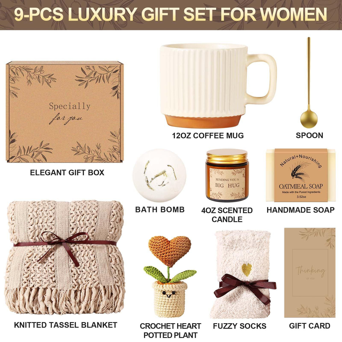 Uwingess Get Well Soon Gift Baskets for Women Self Care Gifts, Spa Care Package After Surgery Inspirational Thinking of You Sympathy Gifts,Christmas Birthday Gift for Women Friends Mom Sister Grandma
