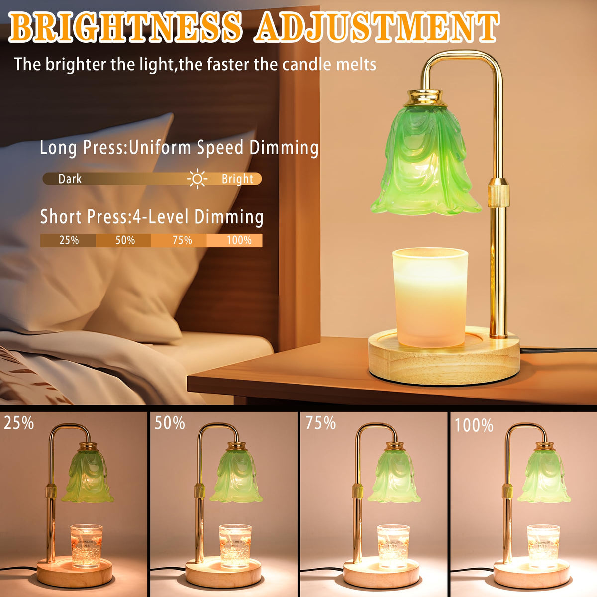 XJZJY Candle Warmer Lamp with Timer Dimmer, Adjustable Height Green Tulip Candle Wax Warmer, Christmas Birthday Gift for Mom Women, House Warming Gifts for New Home Bedroom Decor,Mint Green