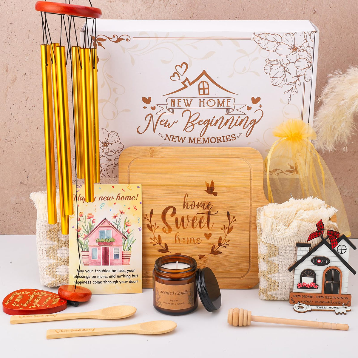 Hoemwarm House Warming Gifts New Home,10 Pcs New House Essentials Closing Gifts for Homebuyers,Gift Basket with Serving Boards Realtors Closing Gift for Women Men
