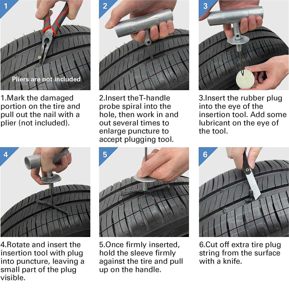 CKAuto Universal Tire Repair Kit, Heavy Duty Car Emergency Tool Kit for Flat Tire Puncture Repair, 36 Pcs Value Pack, Tire Plug Kit fit for Autos, Cars, Motorcycles, Trucks, RVs, etc.