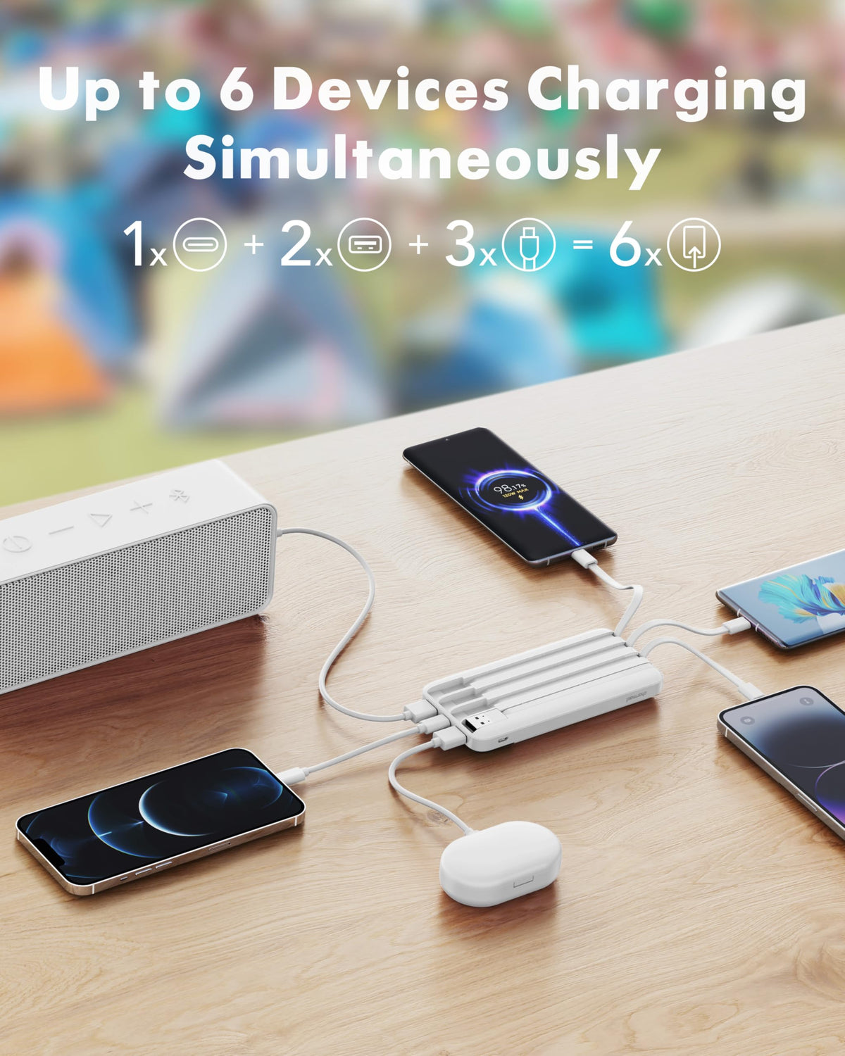 Charmast Portable Charger with Built in Cables, Power Bank with Cords Wires, Slim 10000mAh Travel Battery Pack 6 Outputs 3 Inputs 3A Fast Charging for Samsung Google Pixel LG Moto iPhone iPad