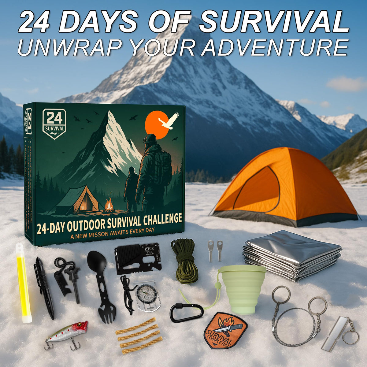 Rubypop Survival Advent Calendar 2026 for Adults, 24 Day Christmas Countdown for Men with Outdoor Survival Kit Emergency Tool Xmas Holiday Surprise Gifts for Outdoor Lovers