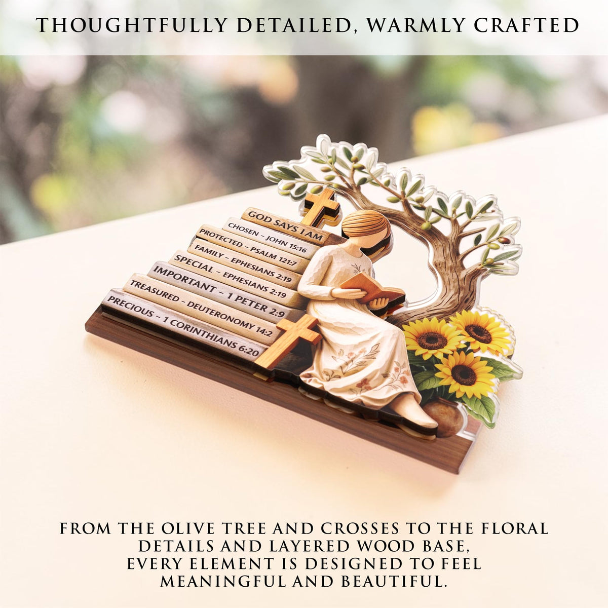 KATINAT Christian Gifts for Women, Bible Verse Desk Decor, God Says I Am Decorative Sign, Inspirational Religious Tabletop Plaque for Office Desk, Home, Prayer Room, Mother’s Day for Her