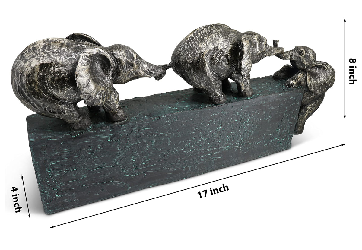 Vaudagio Sculpture Family Ties - Timeless Symbol of Families & Team Togetherness - Ornament 17 inch Long in Grey & Silver - Statue Elephant as a Gift or Decoration - Elephants Stronger Together
