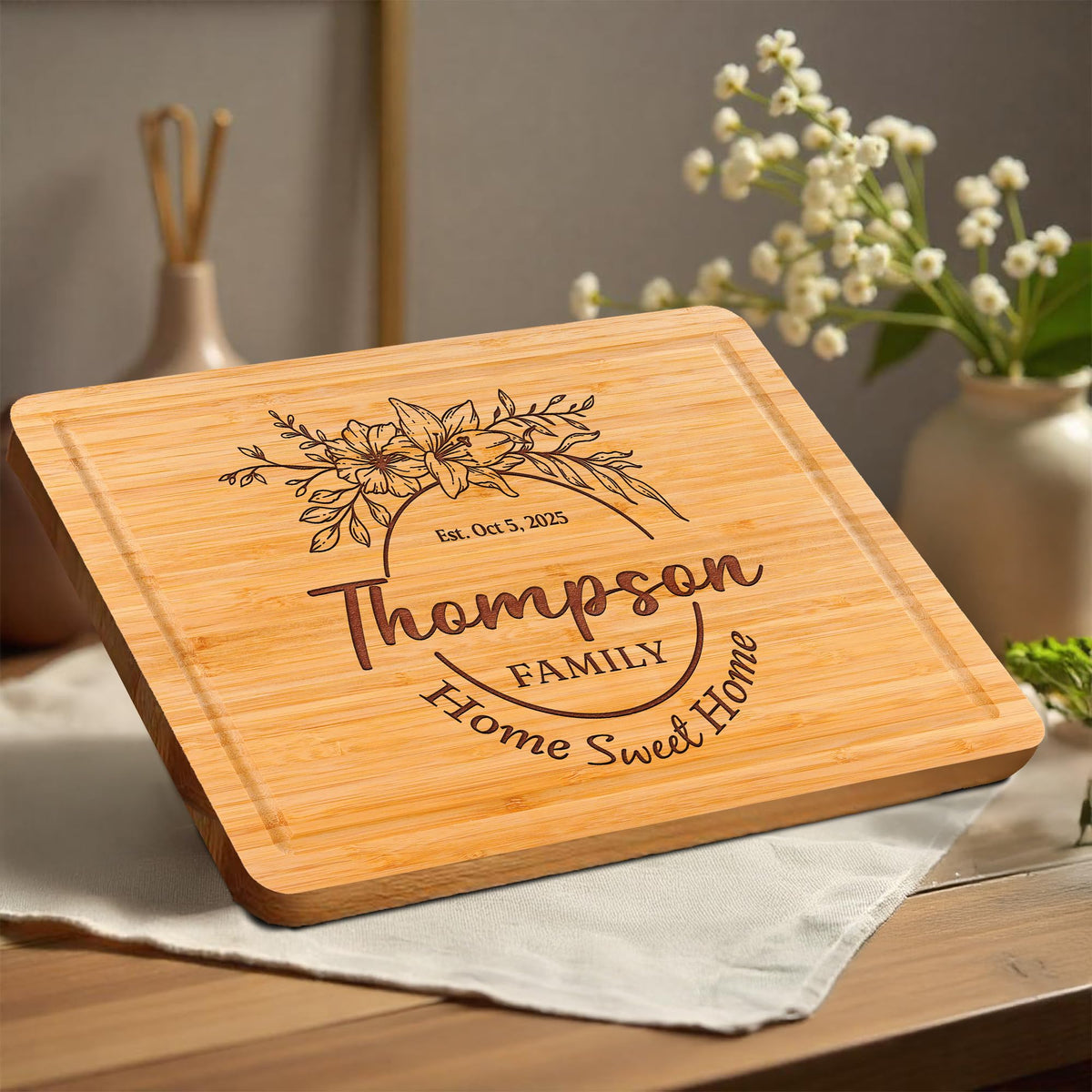 Personalized Cutting Board with Home Sweet Home Design, Custom Engraved Housewarming Gift for Friends, New Home, Realtor Closing Gift for Clients, Kitchen Decor, Neighbors or First-Time Home Buyers