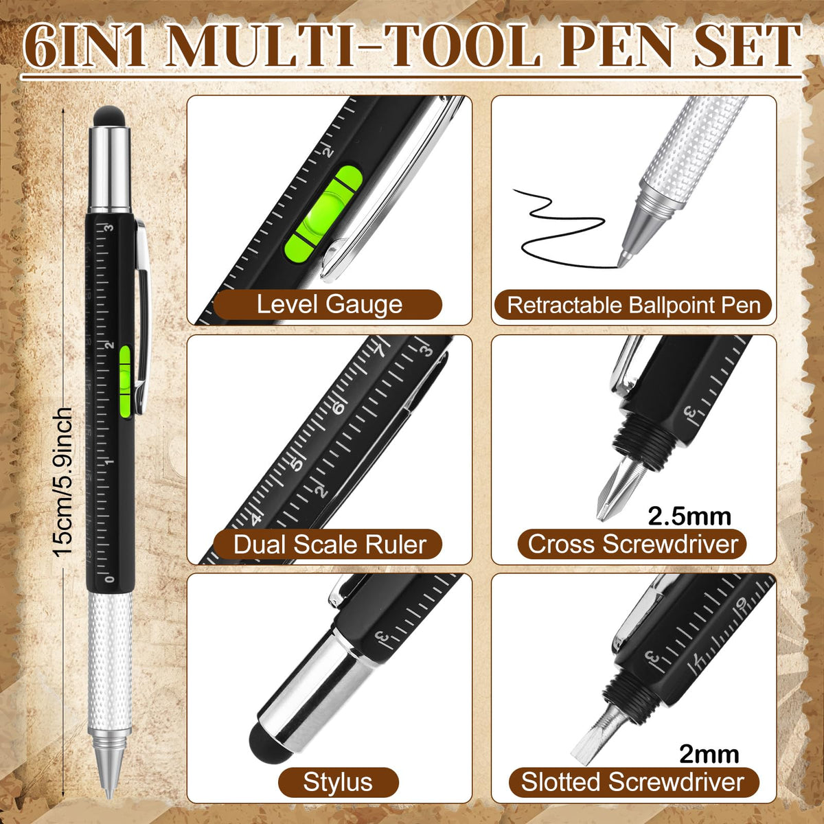 Vicenpal 20 Set Fathers Day Multi Tool Gifts 6 in 1 Multi Tool Pen Credit Card Screwdriver Pen Gadget with Cards Appreciation Gifts for Adult Men Dad Husband Male Coworker