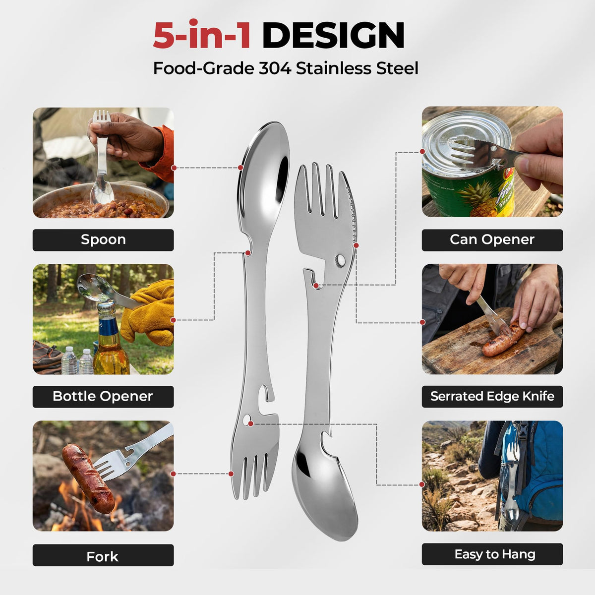 Alocs 9pcs Camping Cookware Kit, Non-Stick Lightweight Camping Pots with 3200w Stove, Igniter & Gas Canister Stand, 5-in-1 Utility Spork for Hiking, Solo Camping, Backpacking, Outdoor Cooking, Picnic