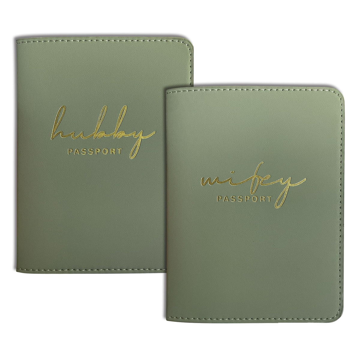 Mr&Mrs Gifts Matching Passport Covers for Mr and Mrs, Husband and Wife Gifts Passport Holders, Engagement Gifts for Couples, Honeymoon Travel Essentials Gift for Newlyweds(HW Sage Green)