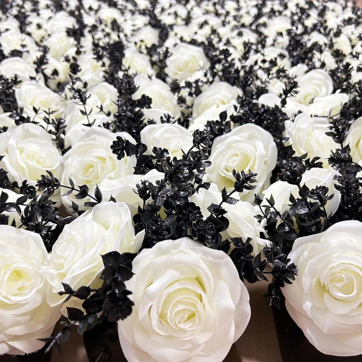 NAWEIDA Artificial Flowers with Vase, White Rose Faux Floral Arrangement with Black Eucalyptus, Minimalist Small Flower Decor for Desk, Coffee Table, Modern Home Decoration