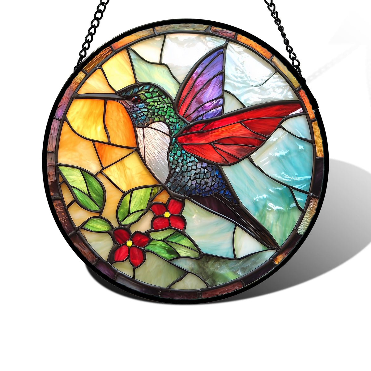DASTOLL Stained Glass Window Hanging, Hummingbird Gifts Sun Catchers Diamond Glass Panel Hangings Birds Suncatcher Decor for Birthday for Women, Men, Wife, Aunt, and Mom 9.8X9.8IN