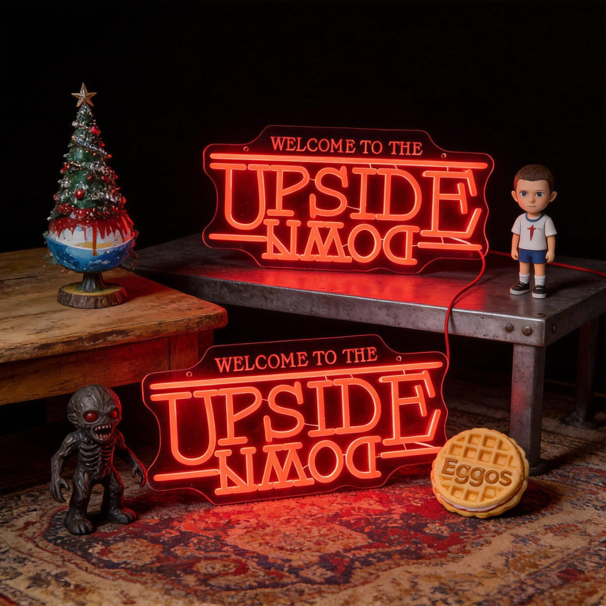 Jesalah Welcome To The Upside Down Neon SignLED Sign – "World Upside Down" Retro Sci-Fi Wall Light with Chain & Mounting Kit, 16.5"x12.5", USB Powered for Bedroom, Game Room & Bar Decor