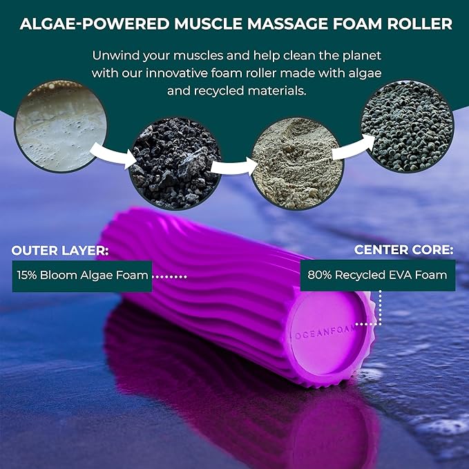 Oceanfoam Ripple Travel Foam Roller (11" x 3.35") Firm Mini Foam Roller for Physical Therapy, Deep Tissue Massage, Back Pain - High Density, Ergonomic Wave Textured - Yoga, Pilates, Exercise (Magenta)