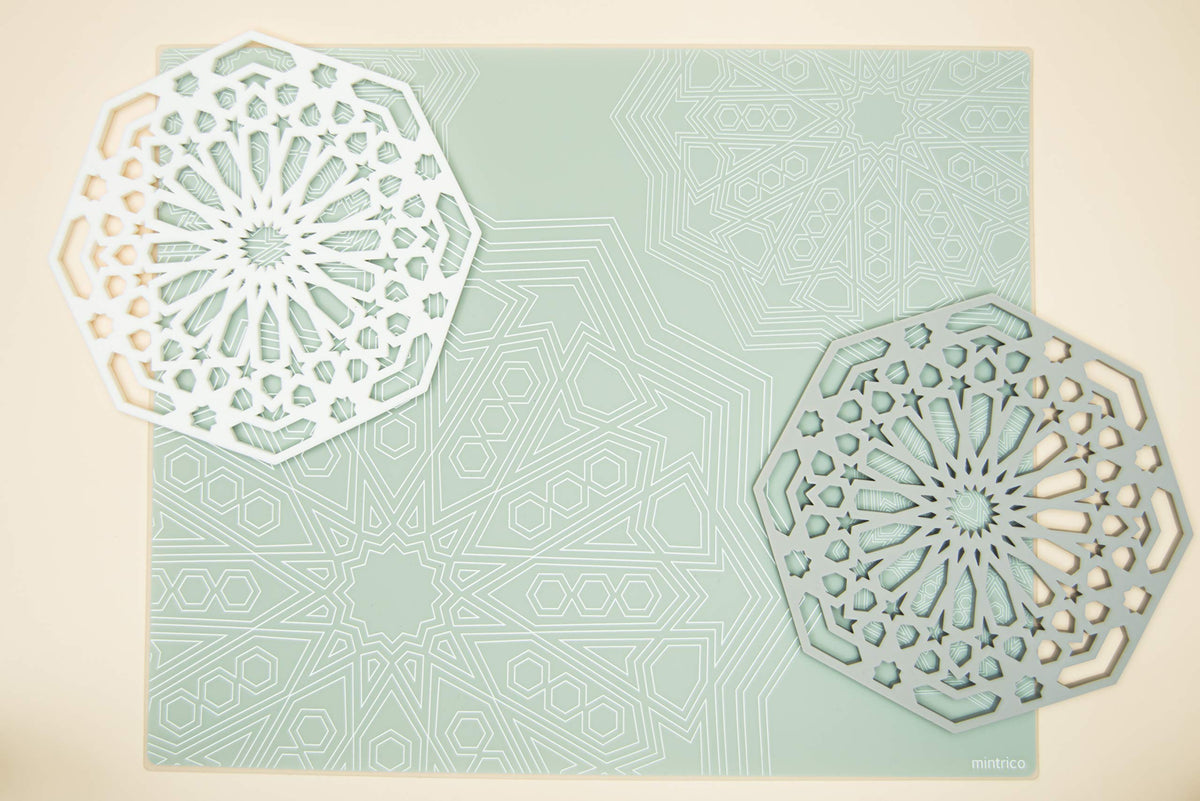 Mintrico Silicone Trivet Mat Pad for Hot Dishes Set of Two (White & Grey Octagon)…