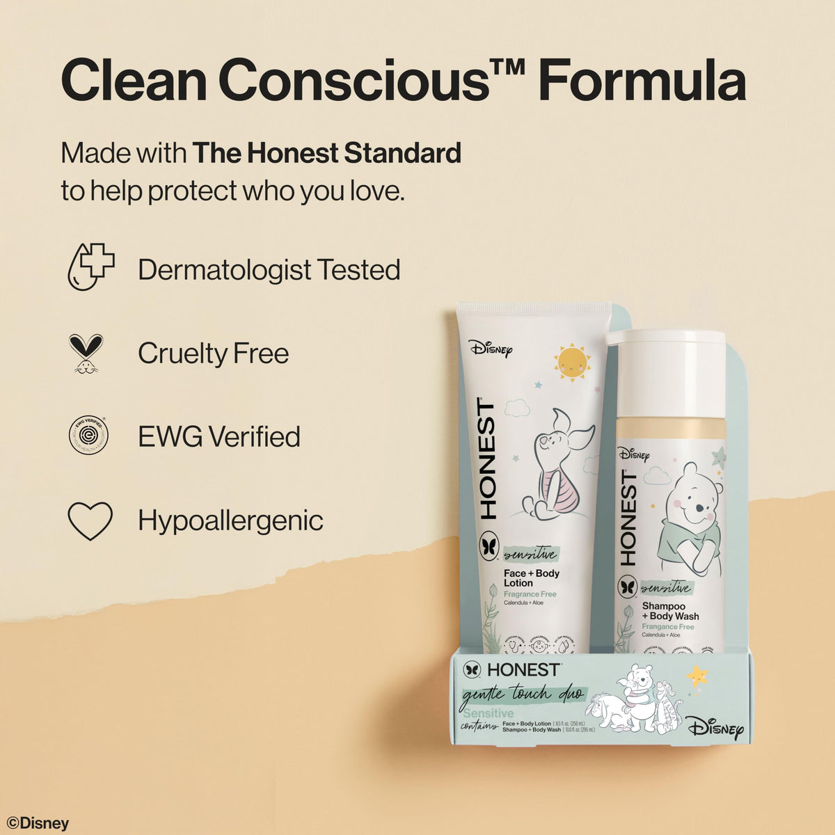 The Honest Company 2-in-1 Cleansing Shampoo and Body Wash, Face Lotion Bundle, Disney Design, Gentle for Baby, Dermatologist Tested, Sensitive Fragrance-Free, 18.5 fl oz