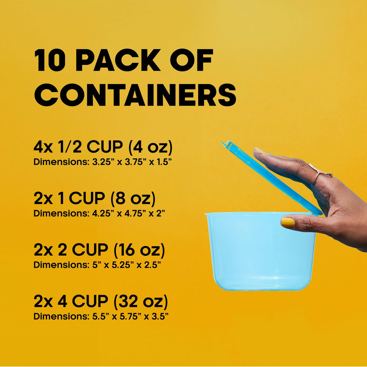 Premium Attached Food Storage Containers, Permanently Attached Plastic Lid, Never Lose & Space Saving Organization (10 Pack)