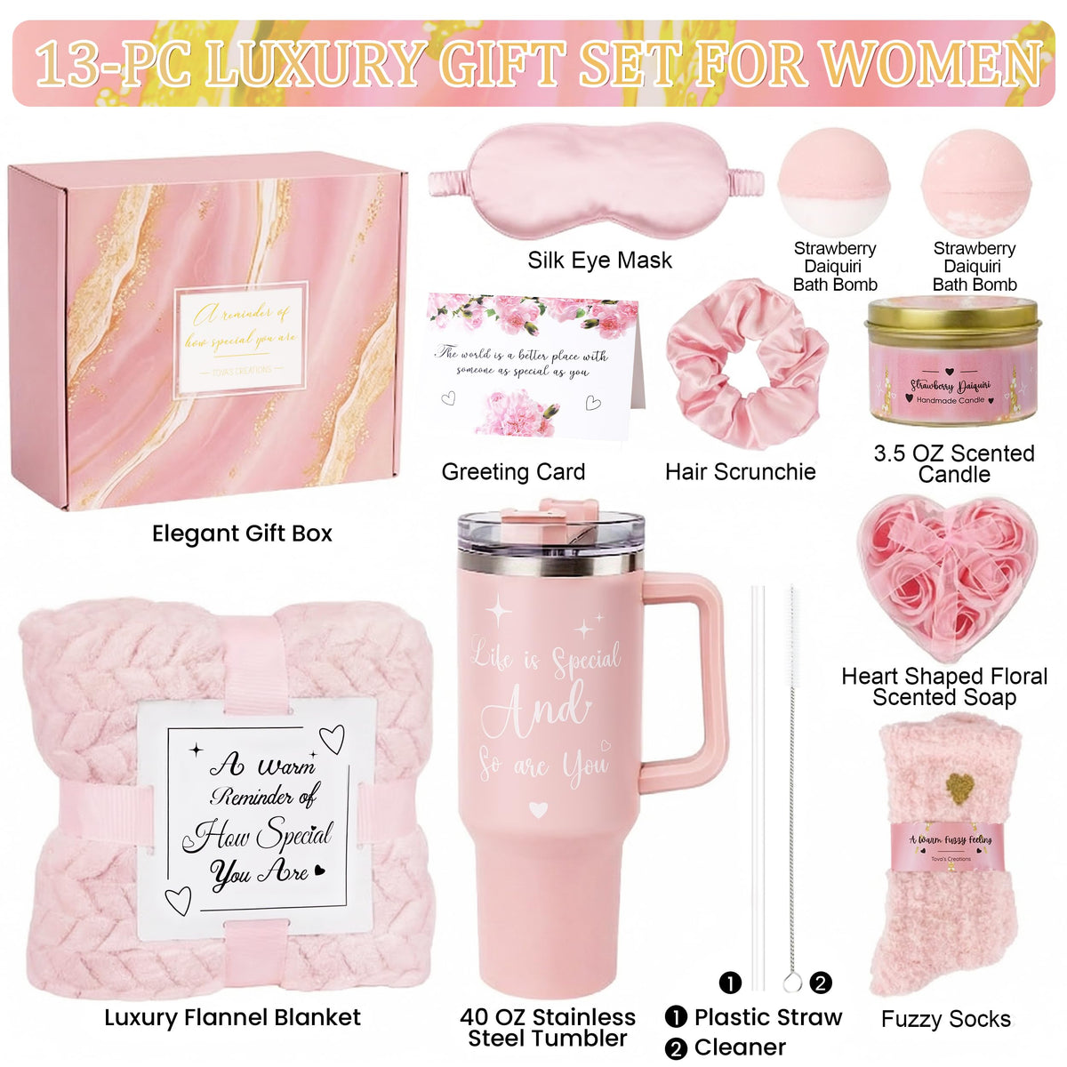 Mothers Day Gifts for Mom Wife Grandma Daughter Friends Sister, Happy Birthday Gifts for Women Mom Her Friend Sister Wife Grandma, Self Care Gift Get Well Relaxing Spa Gift Basket Set