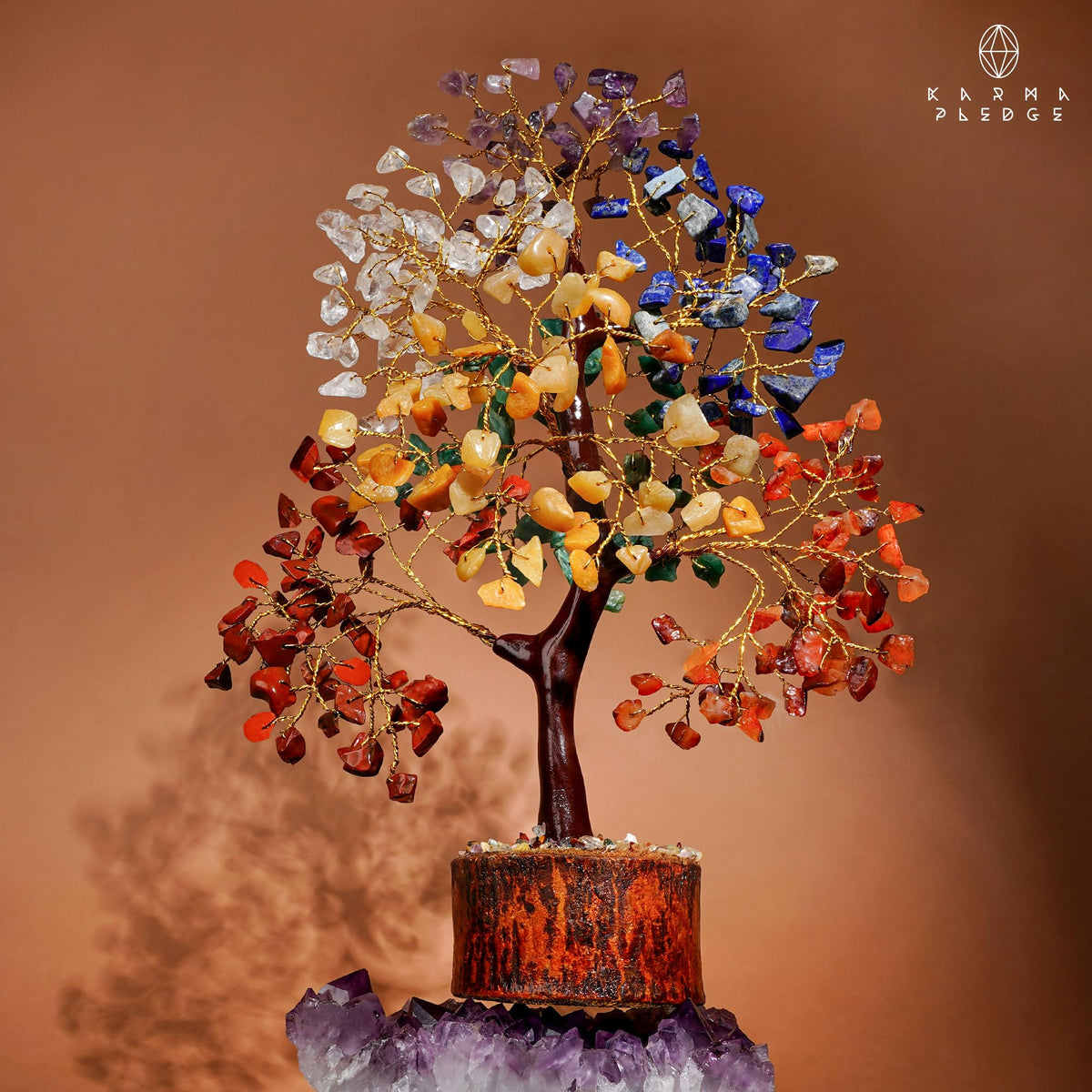 KARMAPLEDGE 7 Chakra Tree of Life for Manifestation Unique Birthday Gifts for Women, Men, Friends, Handmade Home Office Decor Healing Crystal Tree for Money, Reiki, Good Luck, for Her, Mom & Dad