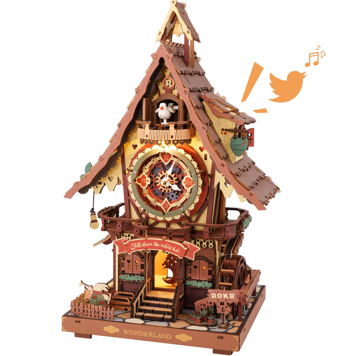ROKR 3D Wooden Puzzles for Adults, Cuckoo Clock Model Kit, Room Home Decor DIY Watch Making Kit Functional Mechanical Building Toys, Hobbies Birthday Christmas Day Gifts for Men Women 14+