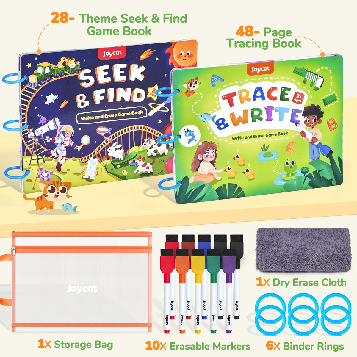 JoyCat Preschool Learning Activities Set (2-Pack) – Seek & Find Game Books and Letters Numbers Handwriting Practice Tracing Workbooks for Toddlers & Kids, Birthday Gifts for Girls and Boys Ages 3-5